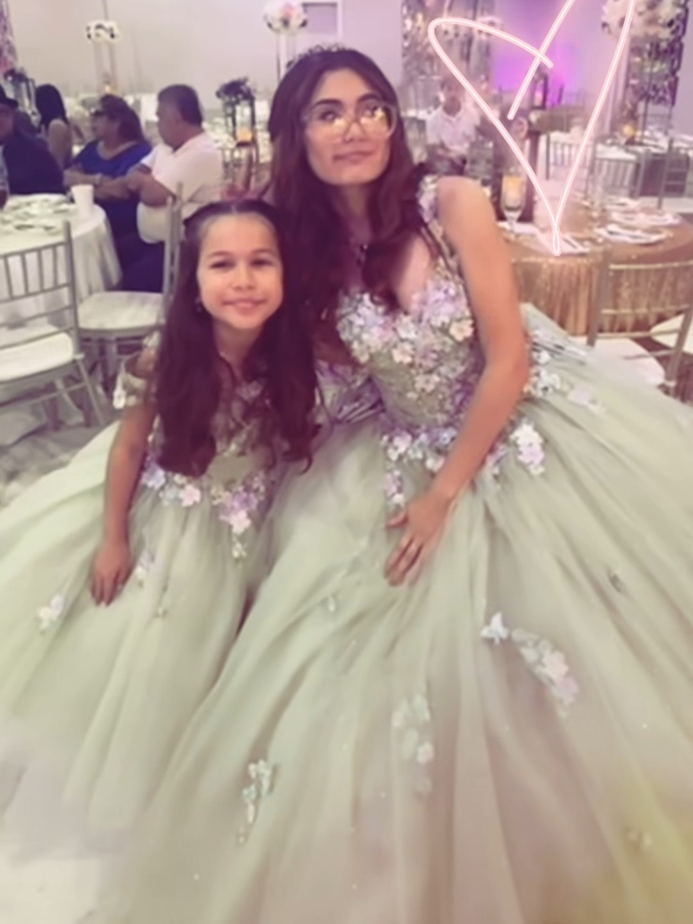 Quinceañera and Princess Sage Green Floral Applique Tulle Dress Sizes 00 & 6T
